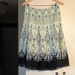Gianni Bini skirt, pale green, light pink and black print, tulle hem, size 2